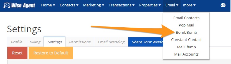 Step_3_-_Click_Email_inside_of_wise_agent_and_select_BombBomb.jpg
