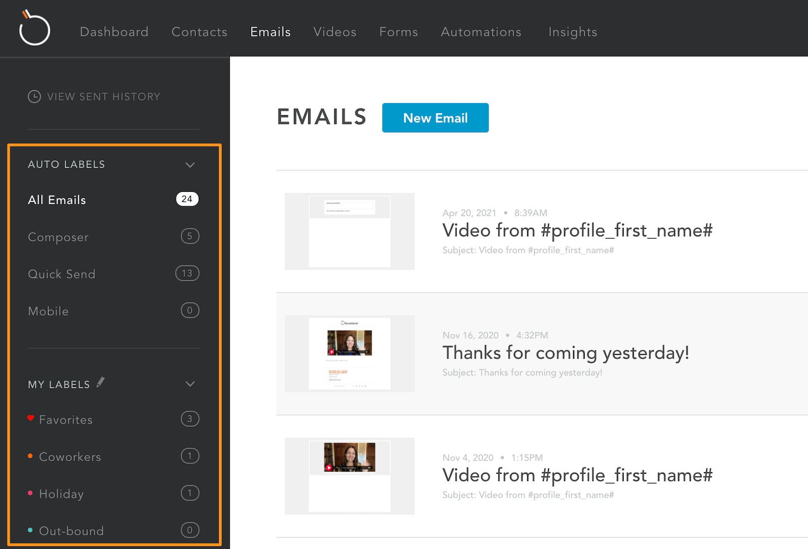 Labeling emails BombBomb