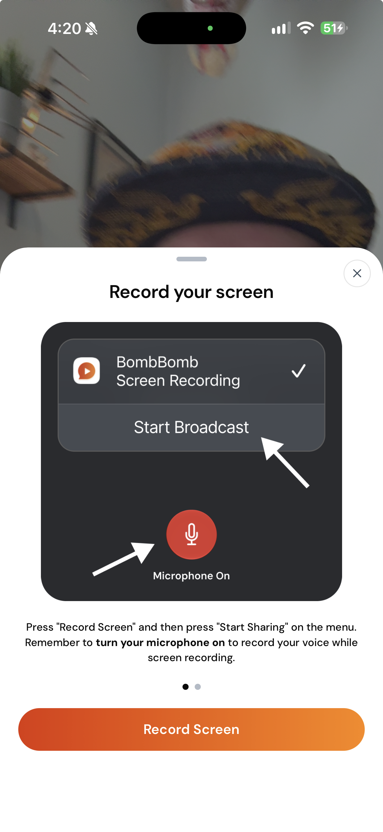 The screen-recording guide with the Record Screen button