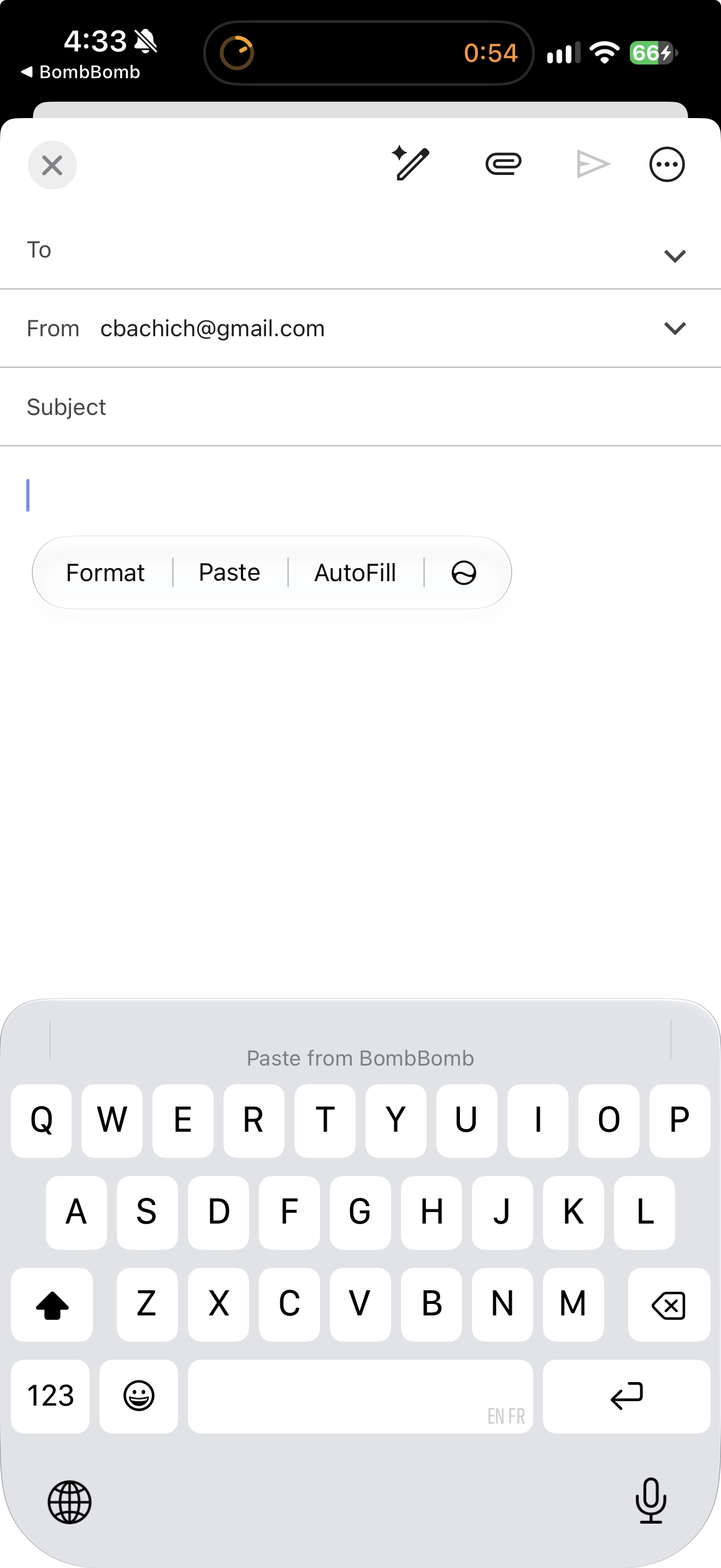 A new email with the video thumbnail pasted into the message