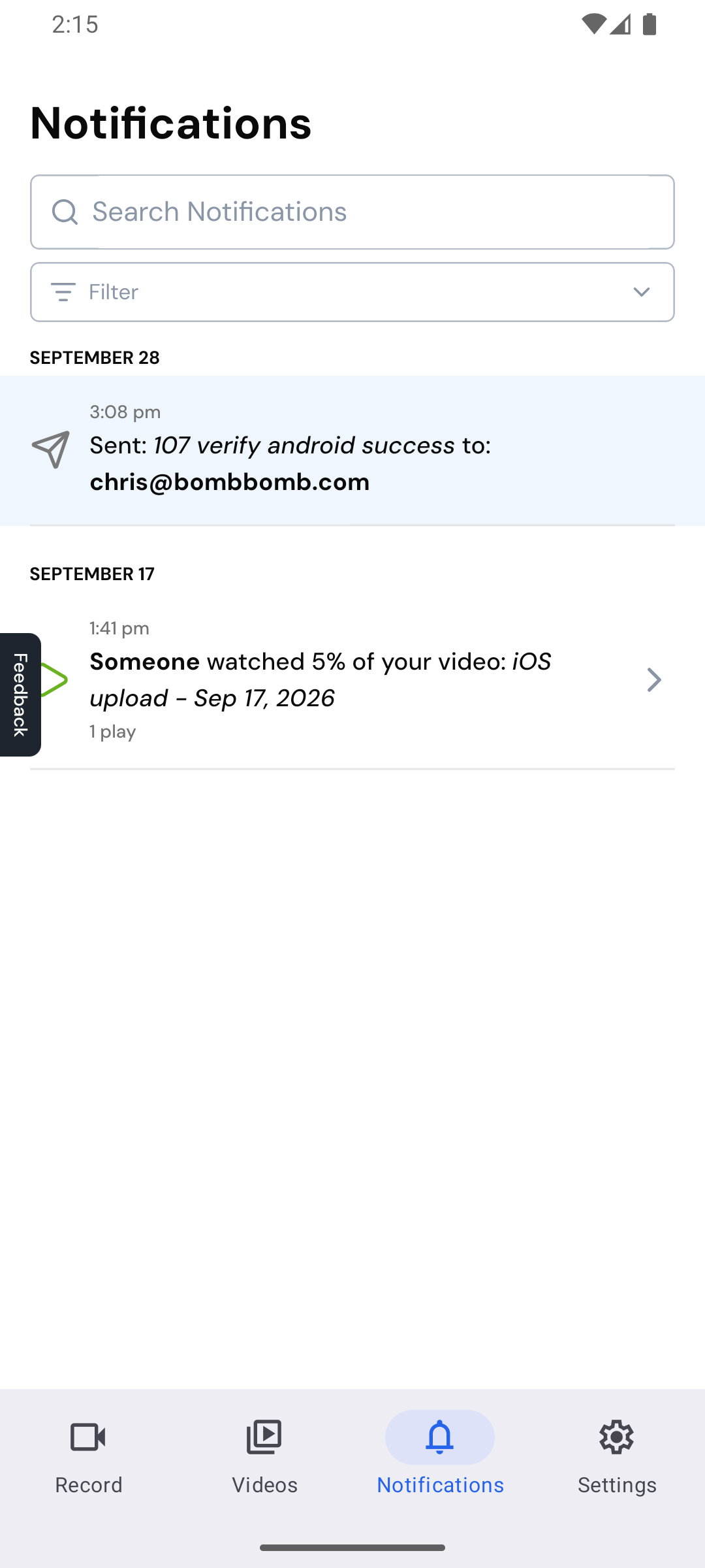 The Notifications feed with new activity highlighted