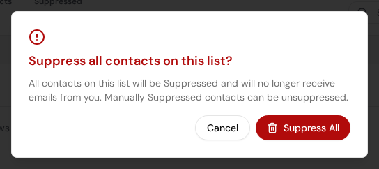 The Suppress all contacts on this list? confirmation