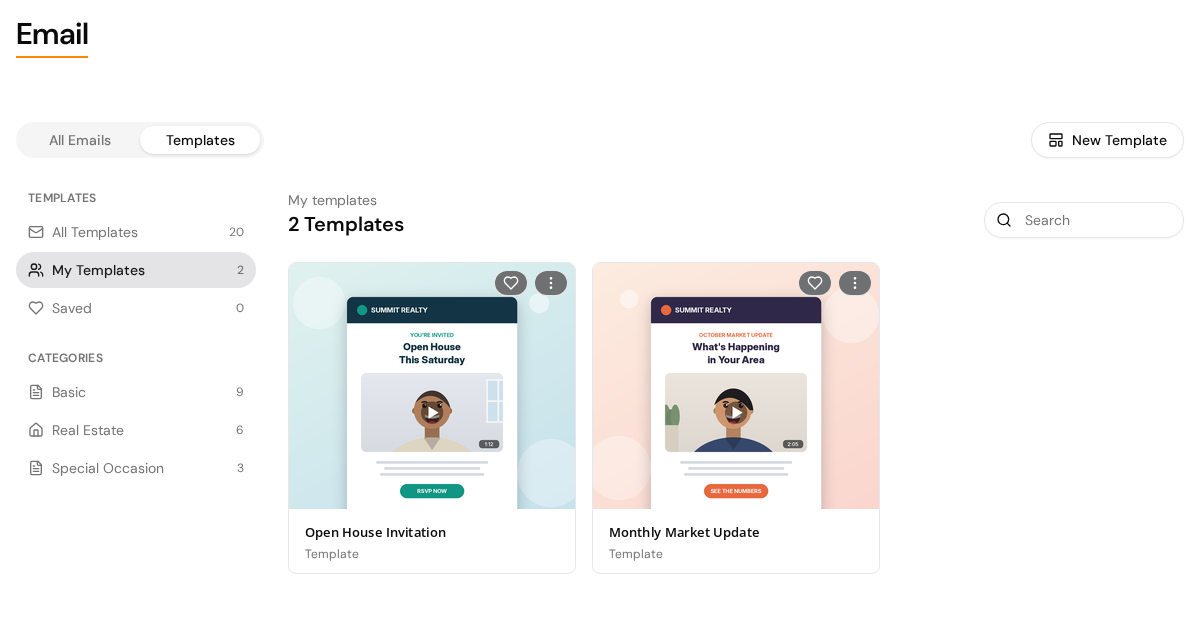 The Templates tab with My Templates selected in the sidebar and the New Template button at the top right