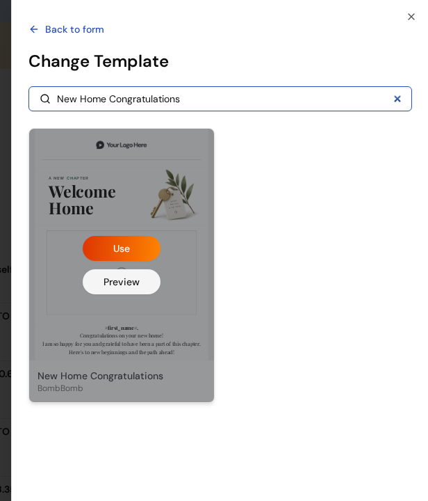 A template card in the template picker with the Use and Preview buttons