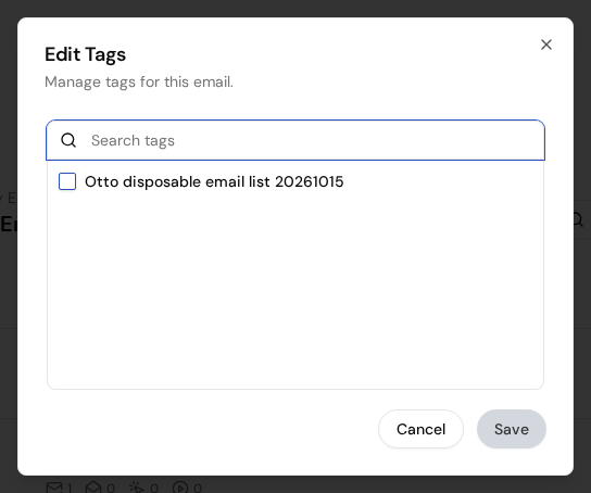 The Edit Tags dialog with the Search tags box and a tag checkbox
